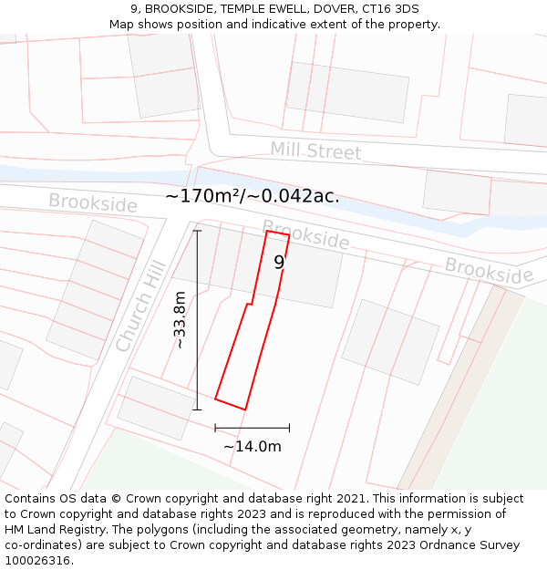 9, BROOKSIDE, TEMPLE EWELL, DOVER, CT16 3DS: Plot and title map