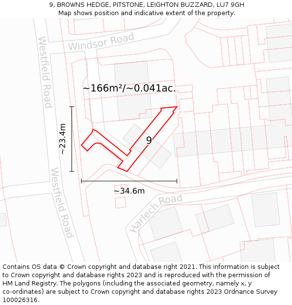 9, BROWNS HEDGE, PITSTONE, LEIGHTON BUZZARD, LU7 9GH: Plot and title map