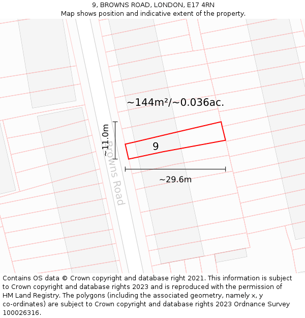 9, BROWNS ROAD, LONDON, E17 4RN: Plot and title map