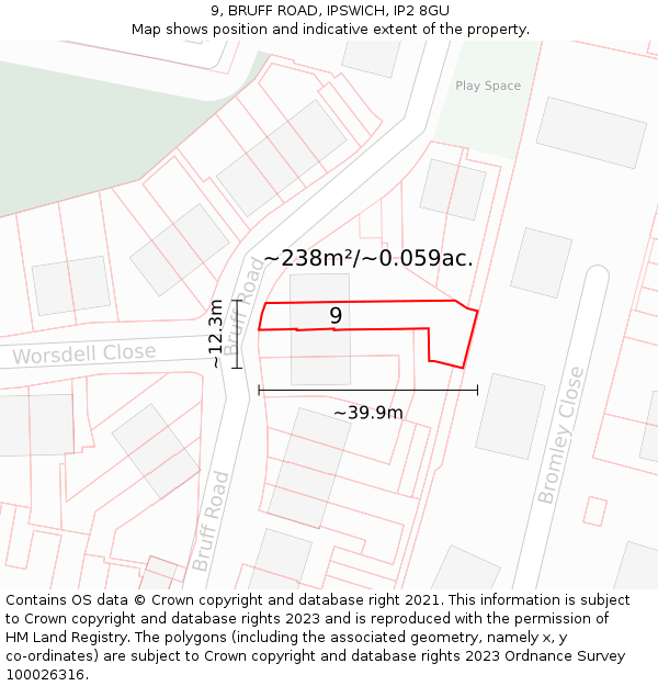 9, BRUFF ROAD, IPSWICH, IP2 8GU: Plot and title map