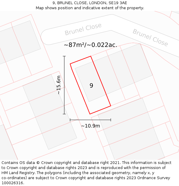 9, BRUNEL CLOSE, LONDON, SE19 3AE: Plot and title map