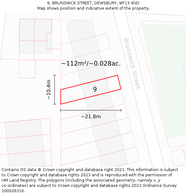 9, BRUNSWICK STREET, DEWSBURY, WF13 4ND: Plot and title map