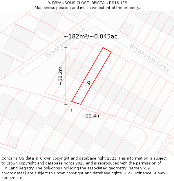 9, BRYANSONS CLOSE, BRISTOL, BS16 1ES: Plot and title map