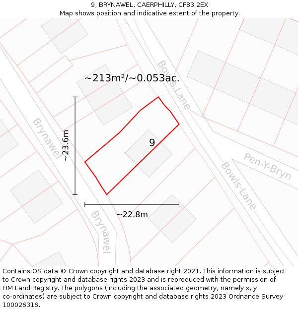 9, BRYNAWEL, CAERPHILLY, CF83 2EX: Plot and title map