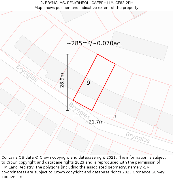 9, BRYNGLAS, PENYRHEOL, CAERPHILLY, CF83 2PH: Plot and title map