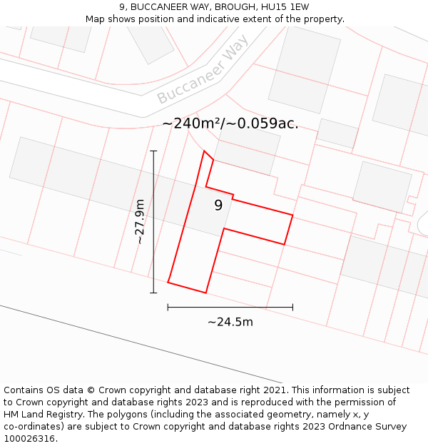 9, BUCCANEER WAY, BROUGH, HU15 1EW: Plot and title map