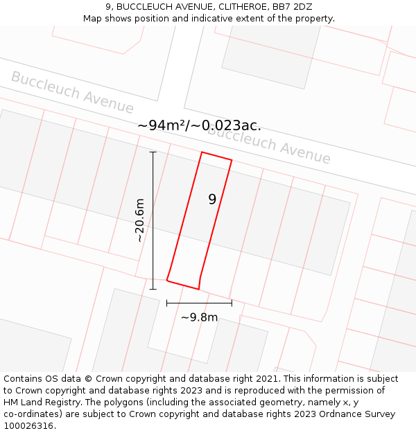 9, BUCCLEUCH AVENUE, CLITHEROE, BB7 2DZ: Plot and title map