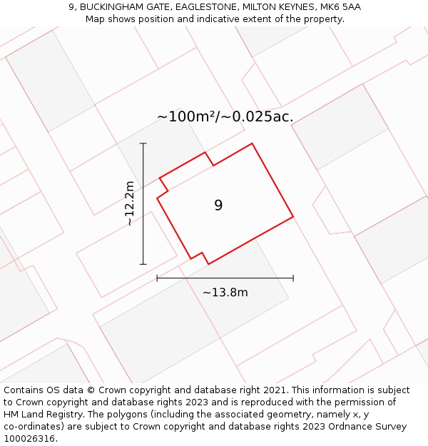 9, BUCKINGHAM GATE, EAGLESTONE, MILTON KEYNES, MK6 5AA: Plot and title map