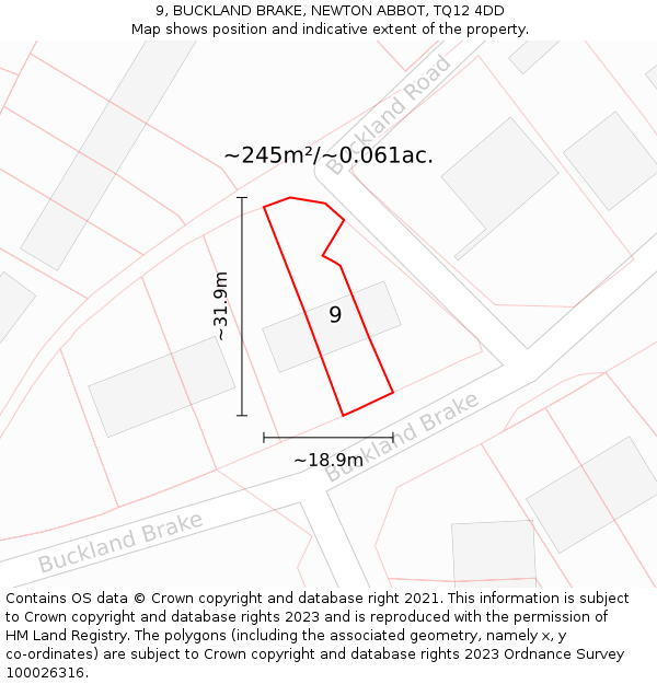 9, BUCKLAND BRAKE, NEWTON ABBOT, TQ12 4DD: Plot and title map
