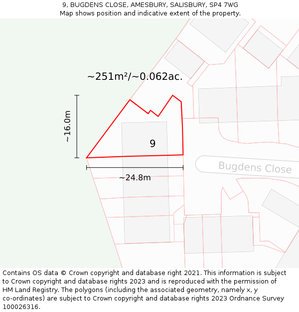 9, BUGDENS CLOSE, AMESBURY, SALISBURY, SP4 7WG: Plot and title map