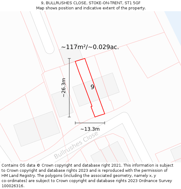 9, BULLRUSHES CLOSE, STOKE-ON-TRENT, ST1 5GF: Plot and title map