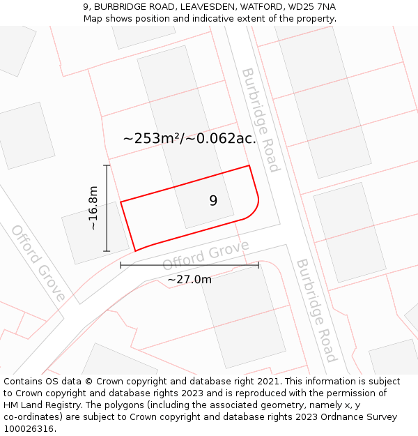 9, BURBRIDGE ROAD, LEAVESDEN, WATFORD, WD25 7NA: Plot and title map