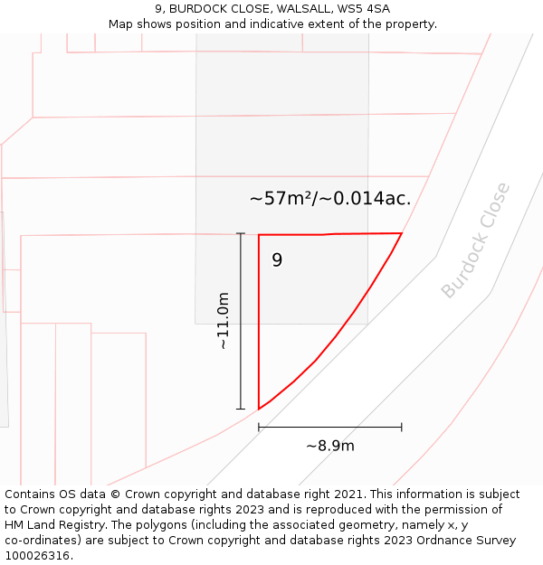 9, BURDOCK CLOSE, WALSALL, WS5 4SA: Plot and title map