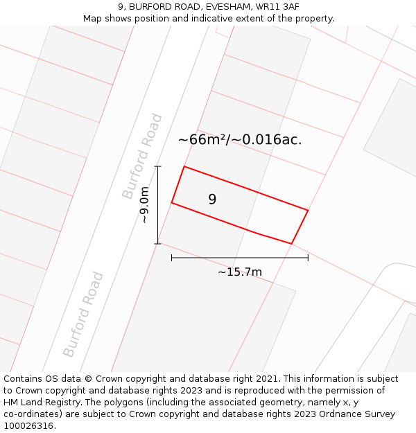 9, BURFORD ROAD, EVESHAM, WR11 3AF: Plot and title map