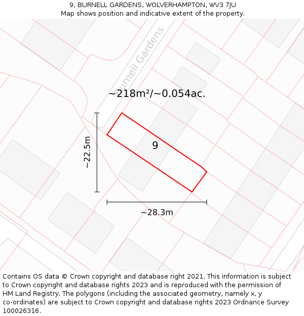 9, BURNELL GARDENS, WOLVERHAMPTON, WV3 7JU: Plot and title map