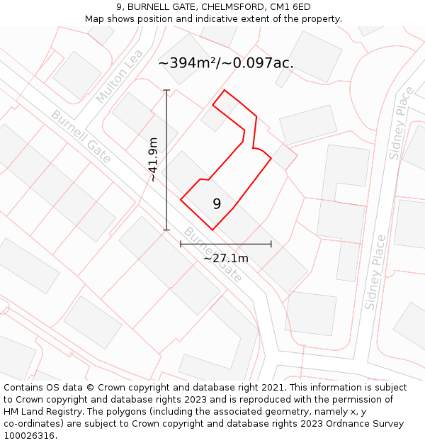 9, BURNELL GATE, CHELMSFORD, CM1 6ED: Plot and title map