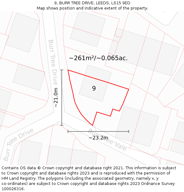 9, BURR TREE DRIVE, LEEDS, LS15 9ED: Plot and title map