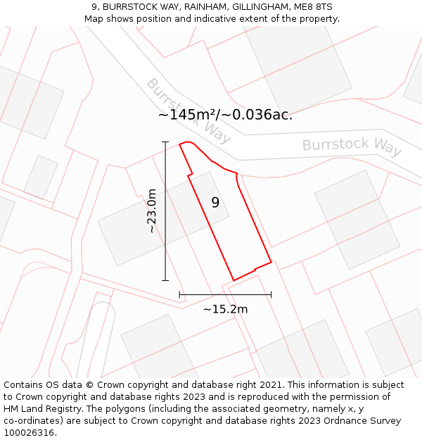 9, BURRSTOCK WAY, RAINHAM, GILLINGHAM, ME8 8TS: Plot and title map