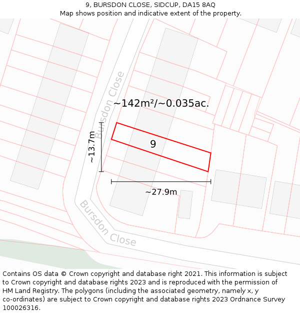 9, BURSDON CLOSE, SIDCUP, DA15 8AQ: Plot and title map