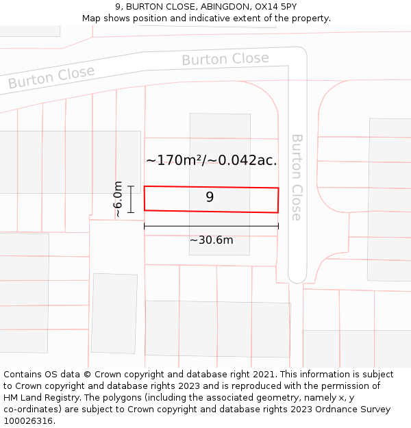 9, BURTON CLOSE, ABINGDON, OX14 5PY: Plot and title map