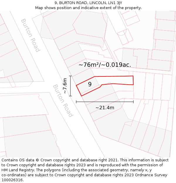 9, BURTON ROAD, LINCOLN, LN1 3JY: Plot and title map