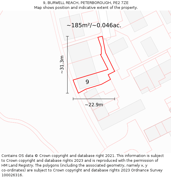 9, BURWELL REACH, PETERBOROUGH, PE2 7ZE: Plot and title map