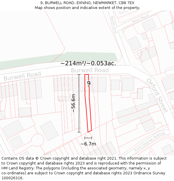 9, BURWELL ROAD, EXNING, NEWMARKET, CB8 7EX: Plot and title map