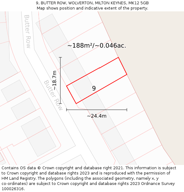 9, BUTTER ROW, WOLVERTON, MILTON KEYNES, MK12 5GB: Plot and title map