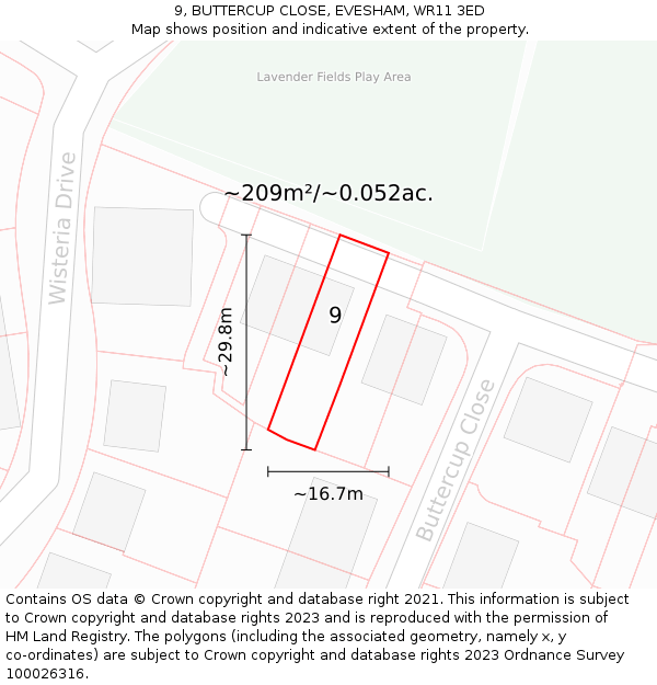 9, BUTTERCUP CLOSE, EVESHAM, WR11 3ED: Plot and title map
