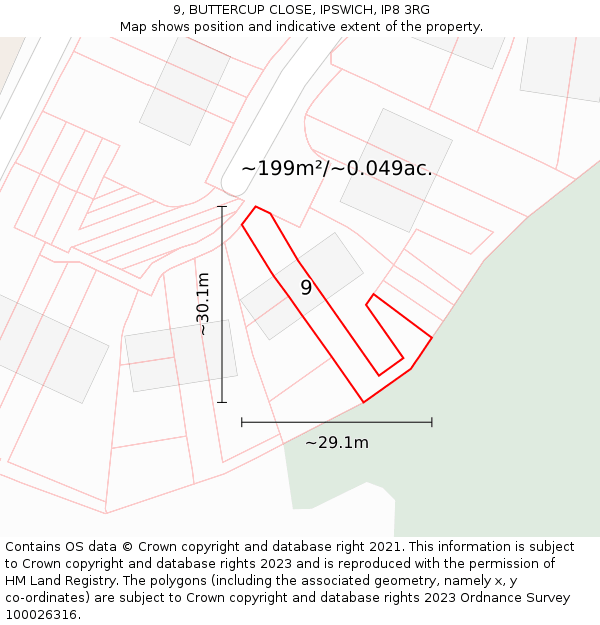 9, BUTTERCUP CLOSE, IPSWICH, IP8 3RG: Plot and title map