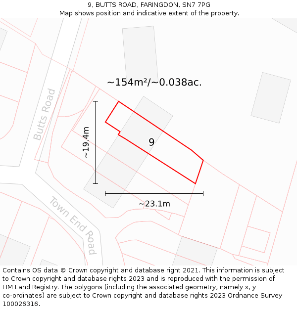 9, BUTTS ROAD, FARINGDON, SN7 7PG: Plot and title map