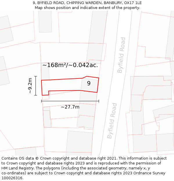 9, BYFIELD ROAD, CHIPPING WARDEN, BANBURY, OX17 1LE: Plot and title map