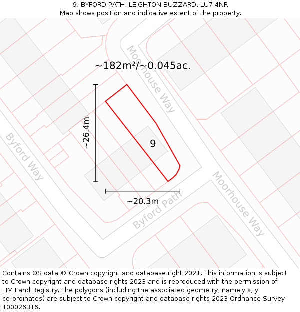 9, BYFORD PATH, LEIGHTON BUZZARD, LU7 4NR: Plot and title map