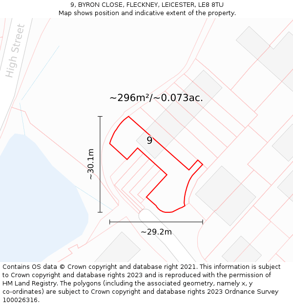 9, BYRON CLOSE, FLECKNEY, LEICESTER, LE8 8TU: Plot and title map