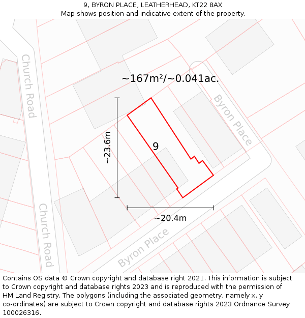 9, BYRON PLACE, LEATHERHEAD, KT22 8AX: Plot and title map