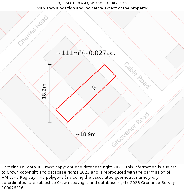 9, CABLE ROAD, WIRRAL, CH47 3BR: Plot and title map