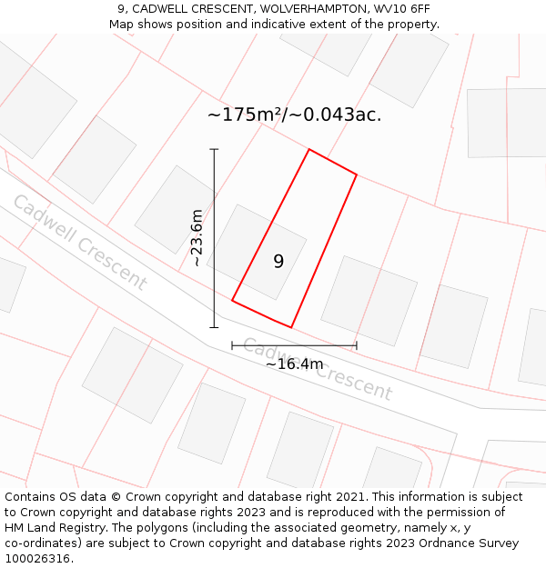 9, CADWELL CRESCENT, WOLVERHAMPTON, WV10 6FF: Plot and title map