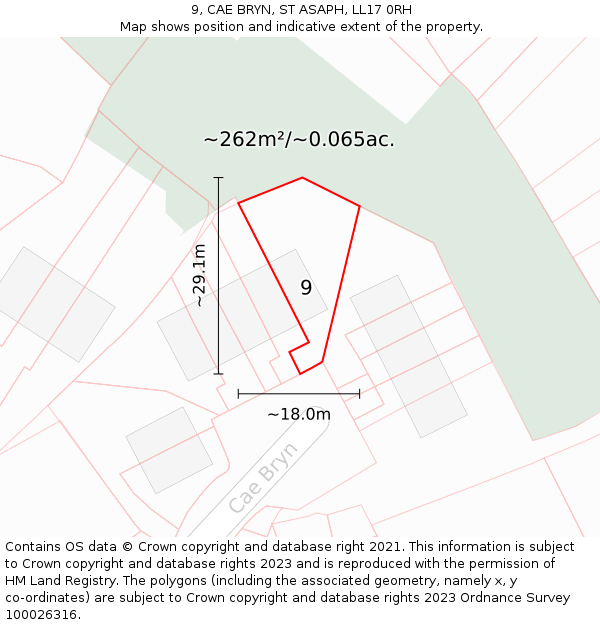 9, CAE BRYN, ST ASAPH, LL17 0RH: Plot and title map