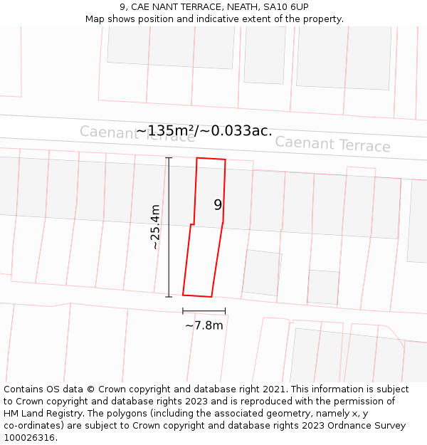 9, CAE NANT TERRACE, NEATH, SA10 6UP: Plot and title map