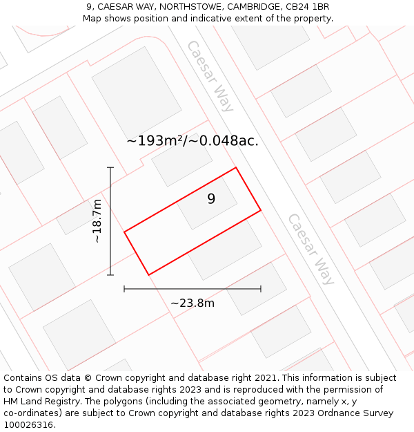 9, CAESAR WAY, NORTHSTOWE, CAMBRIDGE, CB24 1BR: Plot and title map