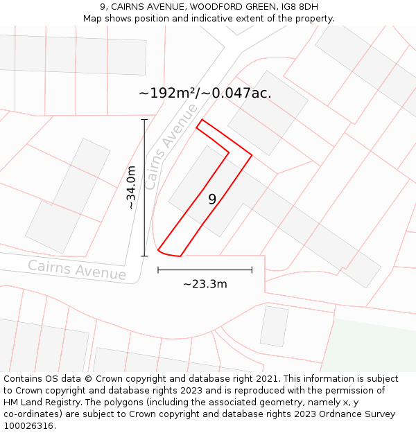 9, CAIRNS AVENUE, WOODFORD GREEN, IG8 8DH: Plot and title map