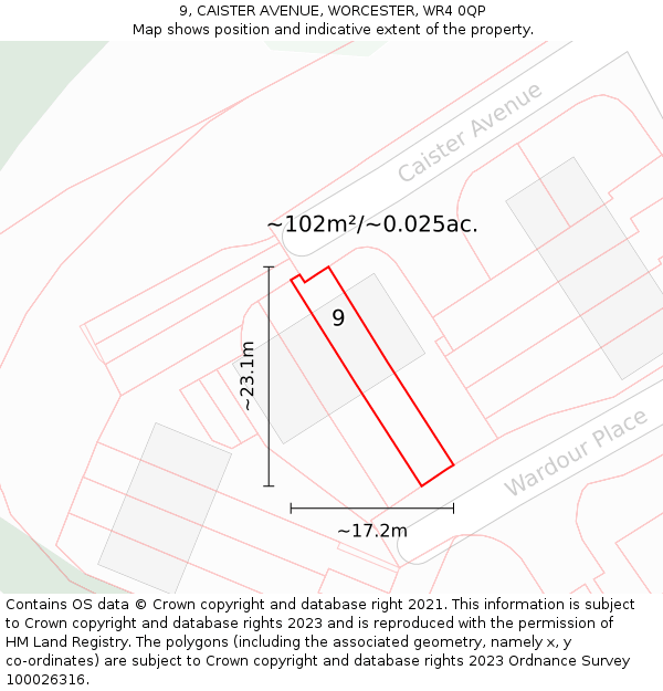 9, CAISTER AVENUE, WORCESTER, WR4 0QP: Plot and title map