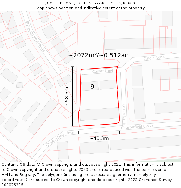 9, CALDER LANE, ECCLES, MANCHESTER, M30 8EL: Plot and title map