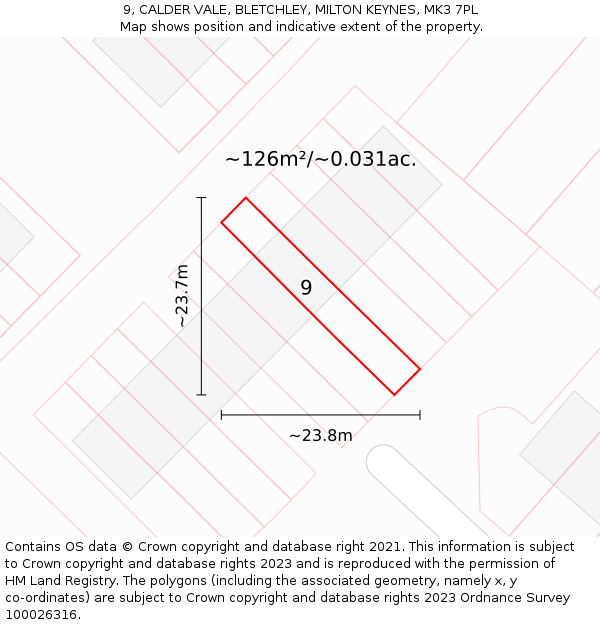 9, CALDER VALE, BLETCHLEY, MILTON KEYNES, MK3 7PL: Plot and title map