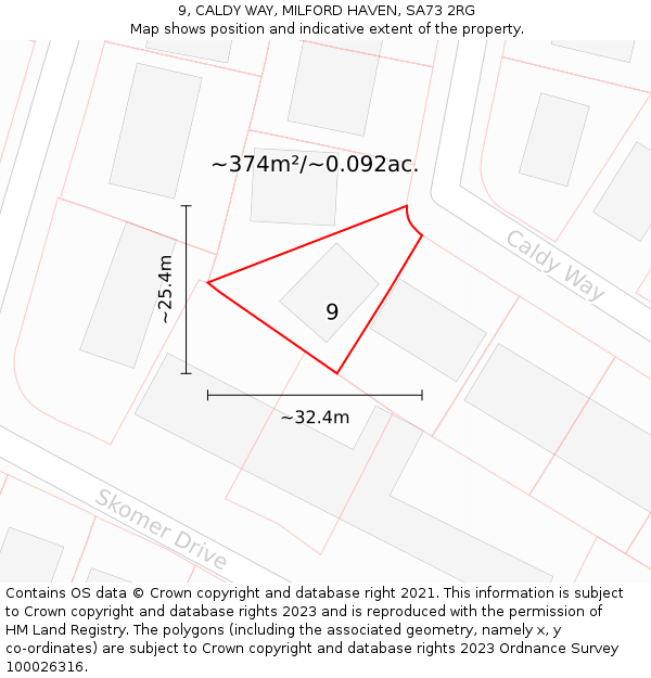 9, CALDY WAY, MILFORD HAVEN, SA73 2RG: Plot and title map