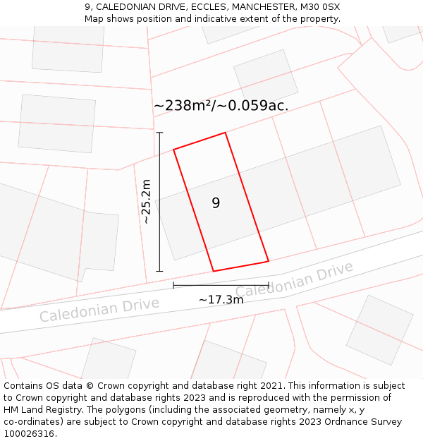 9, CALEDONIAN DRIVE, ECCLES, MANCHESTER, M30 0SX: Plot and title map