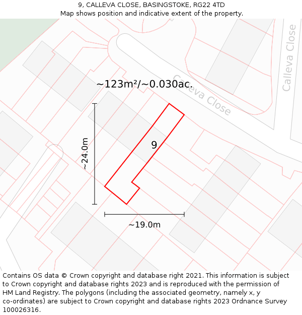 9, CALLEVA CLOSE, BASINGSTOKE, RG22 4TD: Plot and title map