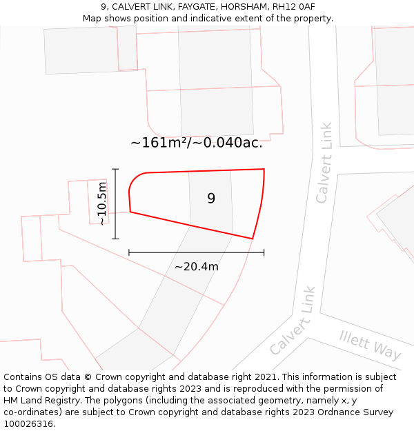 9, CALVERT LINK, FAYGATE, HORSHAM, RH12 0AF: Plot and title map