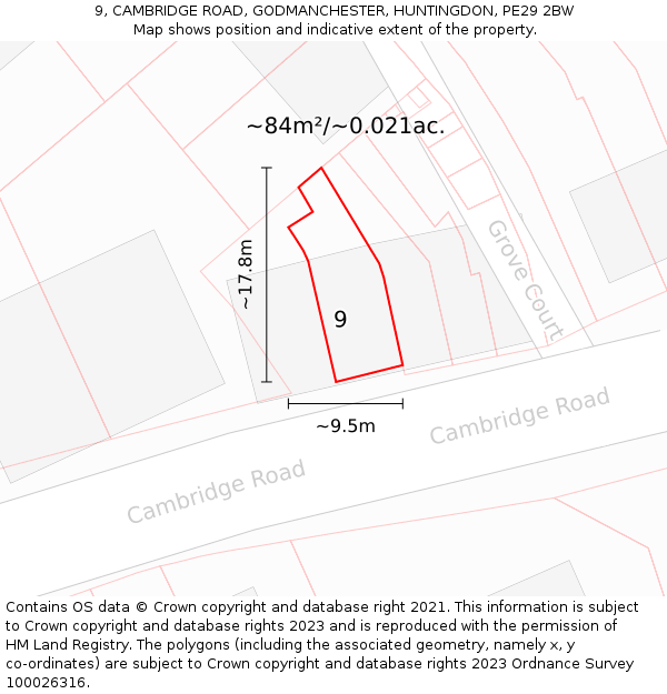 9, CAMBRIDGE ROAD, GODMANCHESTER, HUNTINGDON, PE29 2BW: Plot and title map