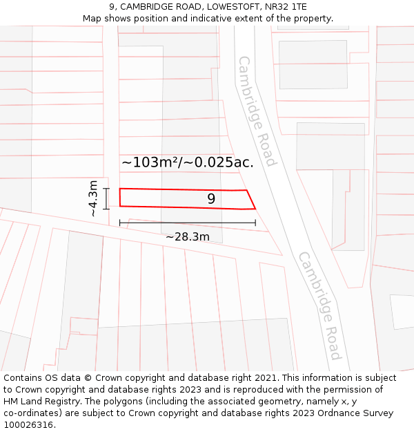 9, CAMBRIDGE ROAD, LOWESTOFT, NR32 1TE: Plot and title map